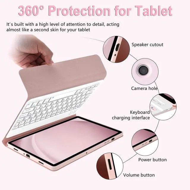 Alt view image 5 of 5 - AMOUOGOEY Keyboard Case for Samsung Galaxy Tab A9 Plus 5G 11 Inch 2023(SM-X210/X216/X218) - Detachable Wireless Bluetooth Keyboard - Folio Smart Cover with S Pen Holder for Galaxy Tab A9+ 11" (Pink)