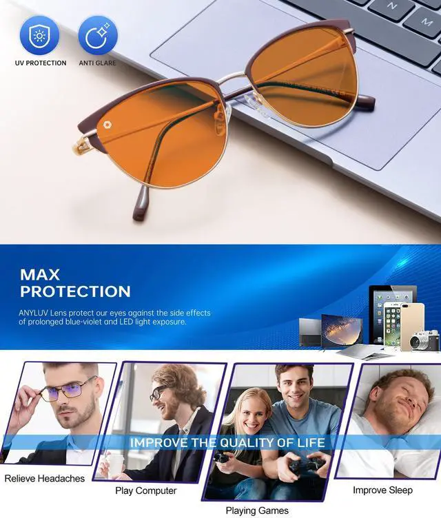 Alt view image 4 of 5 - ANYLUV Blue-Light Blocking-Glasses Blue-Light-Glasses Women: Womens Bluelight Glasses Computer Screen Blocker Eyes Protection