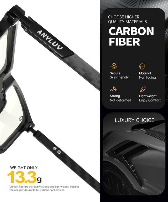 Alt view image 3 of 5 - ANYLUV Blue Light Blocking Glasses for Men/Women Upgraded Carbon Fiber Temples Glasses Anti Eyestrain & Gaming Protection
