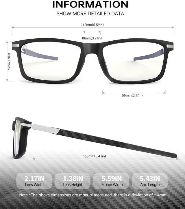 Alt view image 4 of 5 - ANYLUV Blue Light Blocking Glasses for Men/Women Upgraded Carbon Fiber Temples Glasses Anti Eyestrain & Gaming Protection