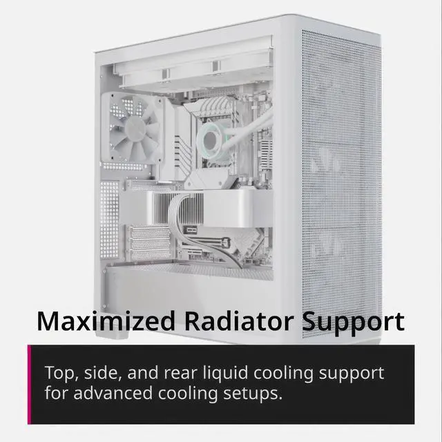 Alt view image 5 of 5 - APNX C1-R Mid-Tower ATX High Airflow PC Case, 4x120mm White Fans, 11 Fan Slots, 360mm Radiator Support, ASUS/MSI Back-Connect Motherboard Support, Tempered Glass Panel, Cable Management, Type-C, White