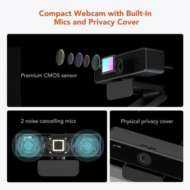 Alt view image 2 of 5 - NUROUM V11 2K Webcam for PC, 1080P 60FPS USB Web Camera with Microphone, 1440P@30fps, 90deg Wide-Angle, Privacy Cover, Plug&Play for Mac/Laptop/Desktop/Computer, for Zoom/Teams/Google Meet