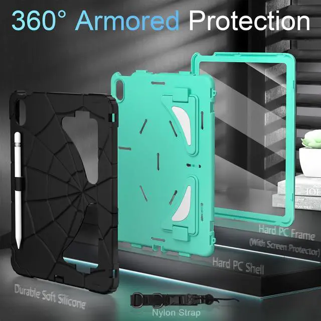 Alt view image 3 of 5 - Auizotl for iPad 11-inch A16 11th/10th Generation Case 11.0/10.9 Inch,Kids Friendly 10th Generation iPad Case with Screen Protector Pencil Holder,Heavy Duty Shockproof for iPad 10.9 Case,Black Mint