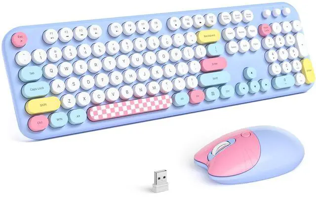 Main image of Atelus Wireless Keyboard and Mouse, Full Size Typewriter Keyboard and Cute Cat Shape Design Mouse Combo for Windows 7/8/10, Laptop, Desktop, PC, Computer (Blue)