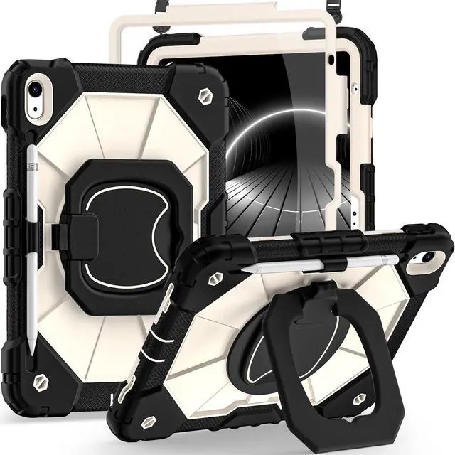 Main image of Auizotl Case for iPad (A16) 11th Generation 11 Inch (2025) iPad 10th Generation 10.9 Inch (2022),Shockproof i Pad Case 11.0/10.9 Inch with 360deg Rotatable Folding Handle Stand,Black Beige