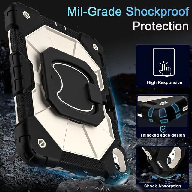 Alt view image 4 of 5 - Auizotl Case for iPad (A16) 11th Generation 11 Inch (2025) iPad 10th Generation 10.9 Inch (2022),Shockproof i Pad Case 11.0/10.9 Inch with 360deg Rotatable Folding Handle Stand,Black Beige