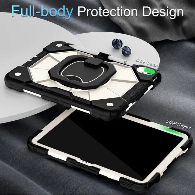 Alt view image 5 of 5 - Auizotl Case for iPad (A16) 11th Generation 11 Inch (2025) iPad 10th Generation 10.9 Inch (2022),Shockproof i Pad Case 11.0/10.9 Inch with 360deg Rotatable Folding Handle Stand,Black Beige