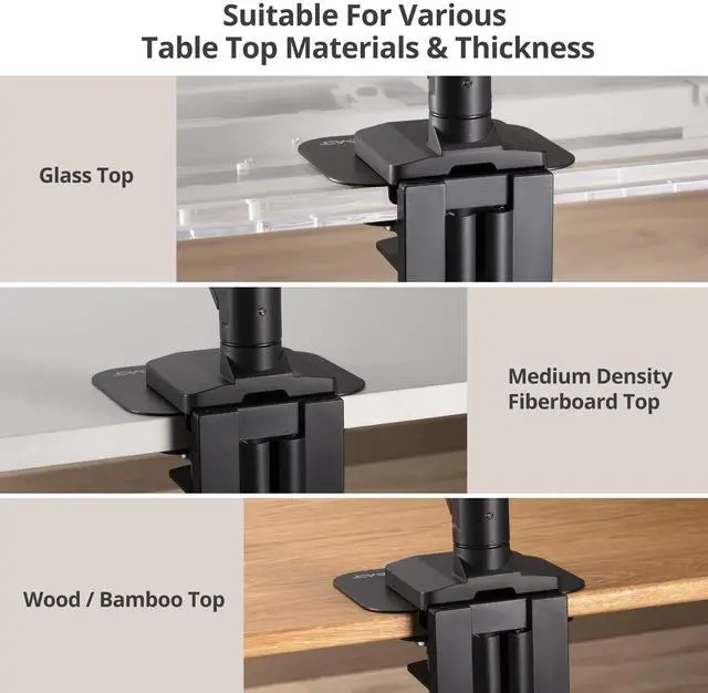 Alt view image 2 of 5 - AVLT Adjustable Reinforcement Plate Bracket Mount for Fragile Tabletop - Supports Monitor Stand with C Clamp Or Grommet Installation - Black