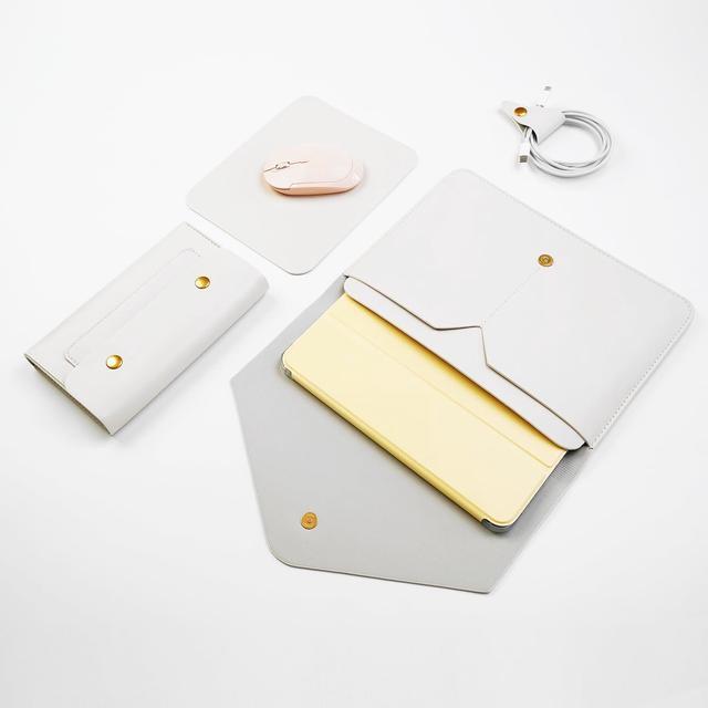 Alt view image 4 of 5 - Benfan Tablet Sleeve Compatible with 12.9 iPad Pro & Magic Keyboard with Small Pouch, Mouse Pad and Cord Organizer, Color White