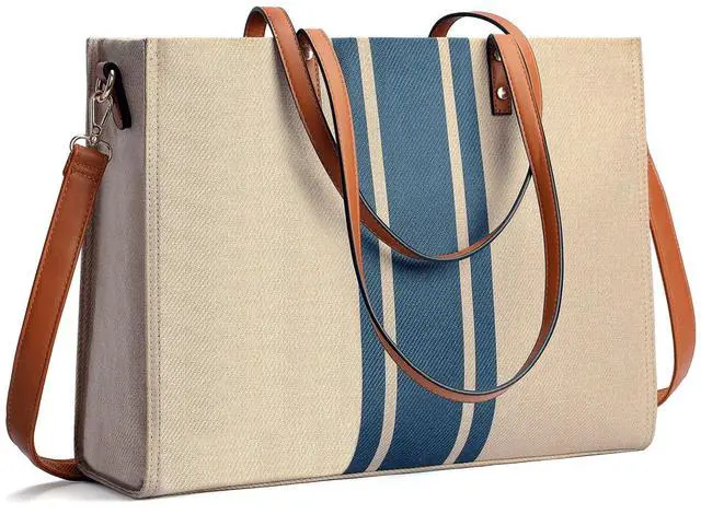 Main image of Laptop Tote Bag for Women, Fits 15.6 Inch Laptop Bag, Large Canvas Work Tote Bags for Women, Computer Briefcase Shoulder Bag, Casual Beach Bag, Ideal for Travel/Daily Use/Birthday Gift