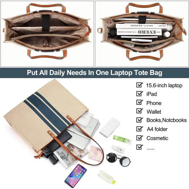 Alt view image 4 of 5 - Laptop Tote Bag for Women, Fits 15.6 Inch Laptop Bag, Large Canvas Work Tote Bags for Women, Computer Briefcase Shoulder Bag, Casual Beach Bag, Ideal for Travel/Daily Use/Birthday Gift