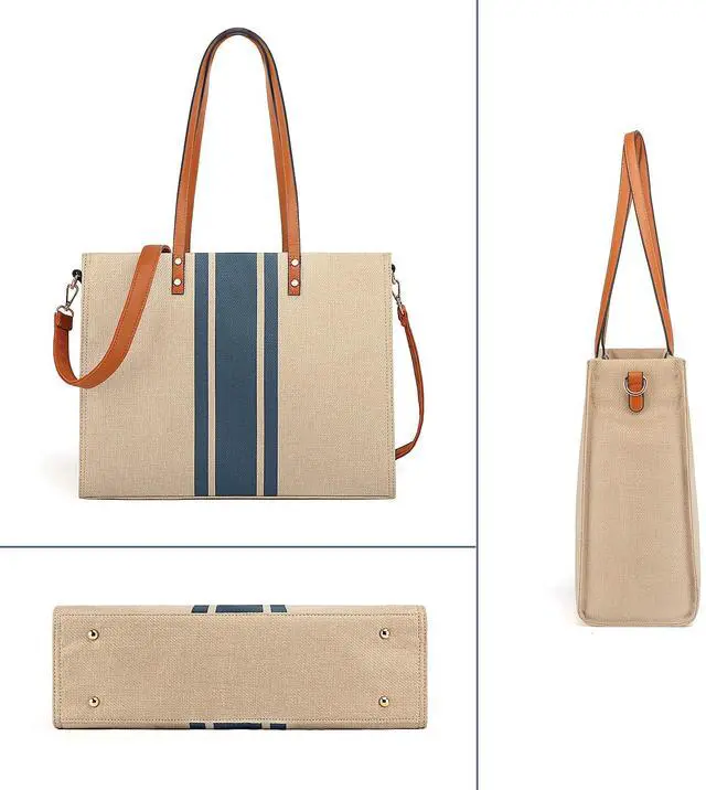 Alt view image 3 of 5 - Laptop Tote Bag for Women, Fits 15.6 Inch Laptop Bag, Large Canvas Work Tote Bags for Women, Computer Briefcase Shoulder Bag, Casual Beach Bag, Ideal for Travel/Daily Use/Birthday Gift