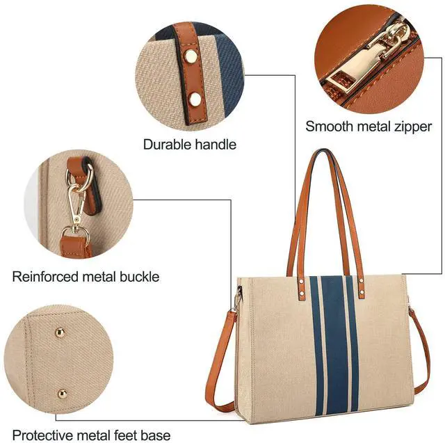 Alt view image 5 of 5 - Laptop Tote Bag for Women, Fits 15.6 Inch Laptop Bag, Large Canvas Work Tote Bags for Women, Computer Briefcase Shoulder Bag, Casual Beach Bag, Ideal for Travel/Daily Use/Birthday Gift