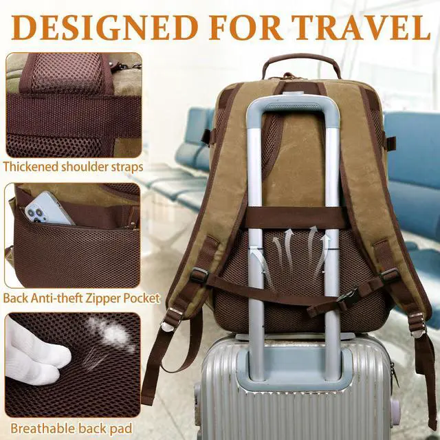 Alt view image 3 of 5 - Travel Backpack for Men Carry On Backpack Flight Approved Personal Item Backpack, 18.4 inch Laptop Backpack Casual Daypack Weekender Business Hiking Backpack, Brown