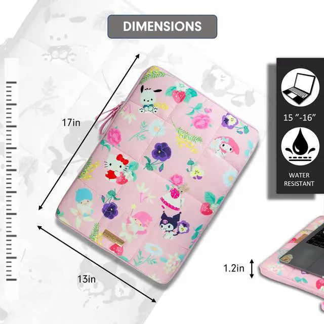 Alt view image 3 of 5 - Sonix x Sanrio | Puffy Laptop Sleeve | 15-16 Inch, Quilted Pillow Puffer Laptop Carrying Case, Computer Sleeve | Hello Kitty & Friends Floral