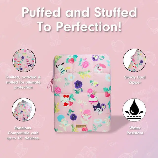 Alt view image 5 of 5 - Sonix x Sanrio | Puffy Laptop Sleeve | 15-16 Inch, Quilted Pillow Puffer Laptop Carrying Case, Computer Sleeve | Hello Kitty & Friends Floral