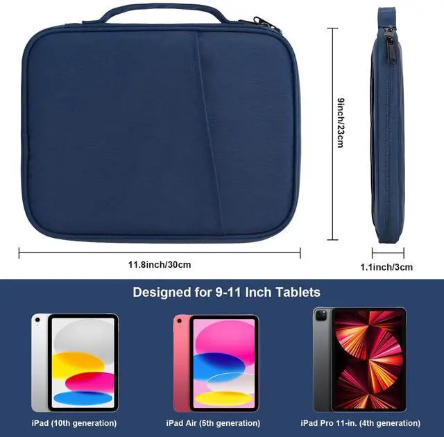 Alt view image 3 of 5 - 9-11 Inch Tablet Carrying Sleeve, Teal Blue(PU)+Navy Blue(Fabric), 2Pcs