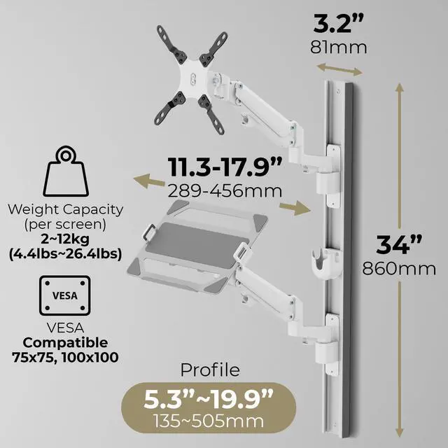 Alt view image 2 of 5 - ZeboZap ZLTV8022 Bed TV Mount with Laptop Holder & Keyboard Tray for Work from Home | Gaming Monitor Mount Fits 17"-43" Screen | Holds 26.4lbs | White