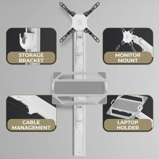 Alt view image 4 of 5 - ZeboZap ZLTV8022 Bed TV Mount with Laptop Holder & Keyboard Tray for Work from Home | Gaming Monitor Mount Fits 17"-43" Screen | Holds 26.4lbs | White