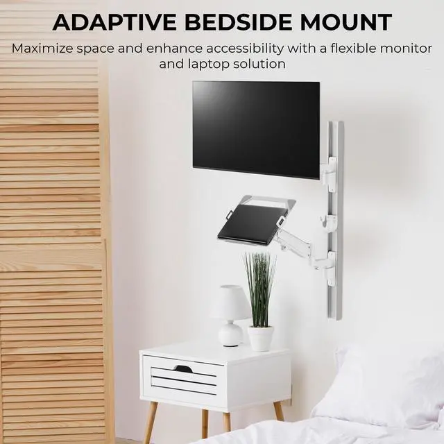 Alt view image 5 of 5 - ZeboZap ZLTV8022 Bed TV Mount with Laptop Holder & Keyboard Tray for Work from Home | Gaming Monitor Mount Fits 17"-43" Screen | Holds 26.4lbs | White