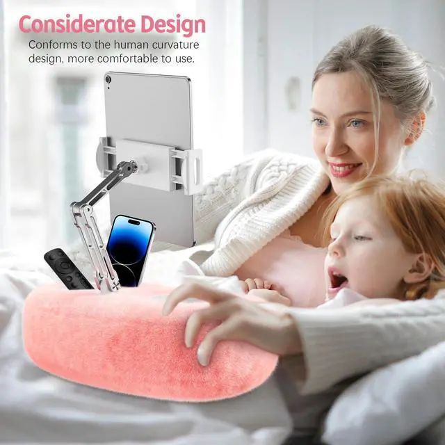 Alt view image 2 of 5 - CreaDream Tablet Kindle Stand Pillow 2025 Upgrade, Adjustable iPad Pillow Stand Holder with 2 Snack Bowls for Lap Bed Sofa Chair, Compatible with 4.7"-13" Tablet, iPad, iPhone, Google, Samsung, Kindle
