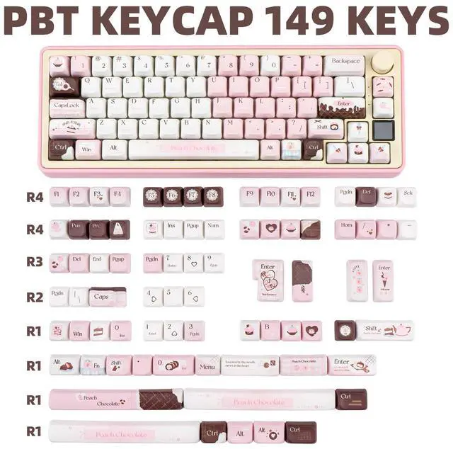 Alt view image 2 of 5 - COOMICKEY PBT Keycaps 60 65 75 100 Percent, MOA Profile Keycaps Dye-Sublimation, Pink Chocolate 149 Key Custom Keyboard Keycaps Set for 61/64/68/84/87/100/104/108 Cherry MX Mechanical Keyboard