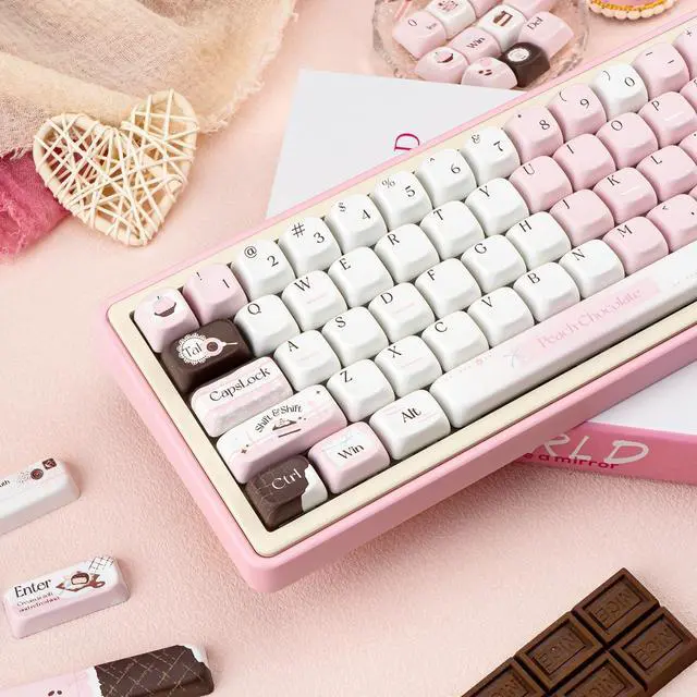 Alt view image 3 of 5 - COOMICKEY PBT Keycaps 60 65 75 100 Percent, MOA Profile Keycaps Dye-Sublimation, Pink Chocolate 149 Key Custom Keyboard Keycaps Set for 61/64/68/84/87/100/104/108 Cherry MX Mechanical Keyboard