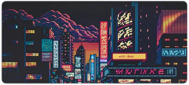 Main image of Deskr Cyber Tokyo Pixel Deskpad Full XL Gaming Desk Mat Gamer Desk Pad with Stitched Edges 5mm Thick Non-Slip Water-Resistant Rubber Laptop Computer Mousepad for Office & Home - 35.4 x 15.7 in
