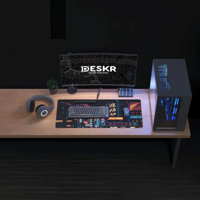 Alt view image 4 of 5 - Deskr Cyber Tokyo Pixel Deskpad Full XL Gaming Desk Mat Gamer Desk Pad with Stitched Edges 5mm Thick Non-Slip Water-Resistant Rubber Laptop Computer Mousepad for Office & Home - 35.4 x 15.7 in