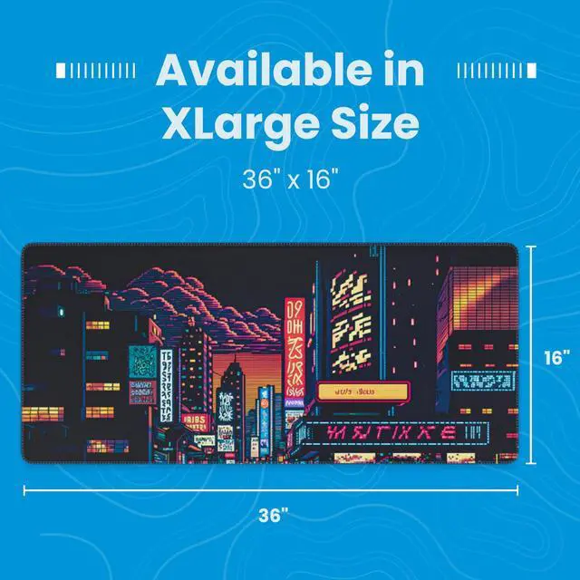 Alt view image 3 of 5 - Deskr Cyber Tokyo Pixel Deskpad Full XL Gaming Desk Mat Gamer Desk Pad with Stitched Edges 5mm Thick Non-Slip Water-Resistant Rubber Laptop Computer Mousepad for Office & Home - 35.4 x 15.7 in