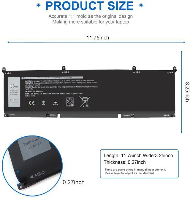 Alt view image 4 of 5 - NEW 86Wh 69KF2 Battery Replacement for Dell G7 15 7500 G15 5510 5511 5515 5520 5521 XPS 15 9500 9510 9520 Precision 5550 5560 5570 Alienware M15 R3 R4 M17 R3 R4 for Inspiron 7510 7610 7620 P87F P91F