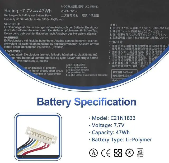 Alt view image 2 of 5 - C21N1833 Laptop Battery Replacement for Asus VivoBook S14 S431 S431F S431FA S431FL ZenBook 14 UM431 UM431D UM431DA UX431 UX431F UX431DA UX431FL UX431FA UX431FN AM006T X431FA X431FL S431FA-EB159T
