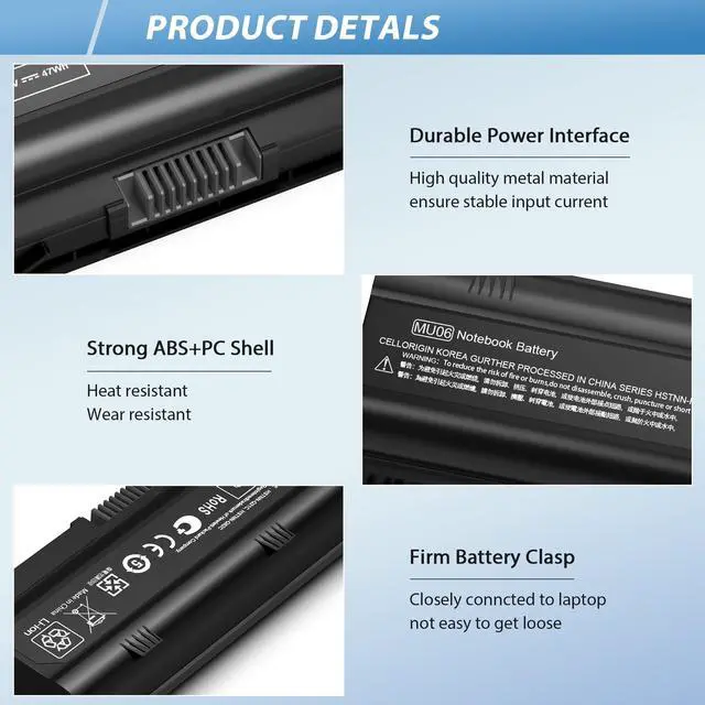 Alt view image 4 of 5 - 593553-001 593554-001 MU06 MU09 Laptop Battery for HP Pavilion G6 G7 G62 G72 G4/2000 Notebook PC/DM4 DV3 DV5 DV6 DV7/Compaq Presario CQ32 CQ42 CQ43 CQ56 CQ57 CQ62 CQ72 435 436[10.8V 5200mAh 6Cell]