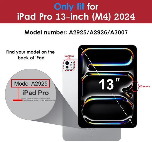 Alt view image 2 of 5 - DTTO for iPad Pro 13 inch Case (M4) 2024, Premium Leather Business Folio Stand Cover with Pencil Holder - Auto Wake/Sleep and Multiple Viewing Angles, Built in Hand Strap & Pocket, Red