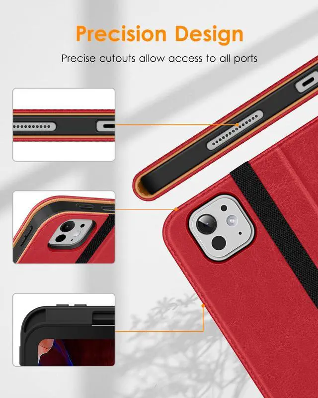 Alt view image 5 of 5 - DTTO for iPad Pro 13 inch Case (M4) 2024, Premium Leather Business Folio Stand Cover with Pencil Holder - Auto Wake/Sleep and Multiple Viewing Angles, Built in Hand Strap & Pocket, Red