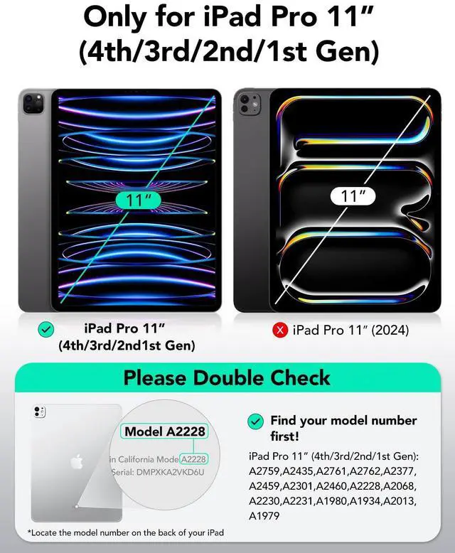 Alt view image 2 of 5 - ESR for iPad Pro 11 Inch Case (2022/2021/2020/2018, 4th/3rd/2nd/1st Generation) with Pencil Holder, Removable Magnetic Cover, Vertical Stand, Rebound 360 Series, Black