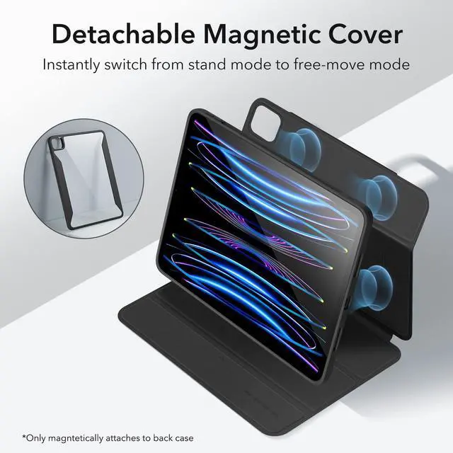 Alt view image 3 of 5 - ESR for iPad Pro 11 Inch Case (2022/2021/2020/2018, 4th/3rd/2nd/1st Generation) with Pencil Holder, Removable Magnetic Cover, Vertical Stand, Rebound 360 Series, Black