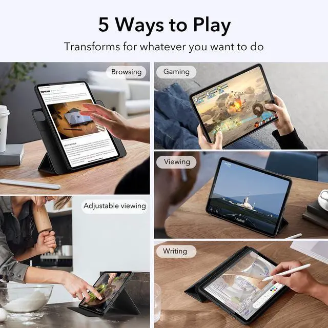 Alt view image 5 of 5 - ESR for iPad Pro 11 Inch Case (2022/2021/2020/2018, 4th/3rd/2nd/1st Generation) with Pencil Holder, Removable Magnetic Cover, Vertical Stand, Rebound 360 Series, Black