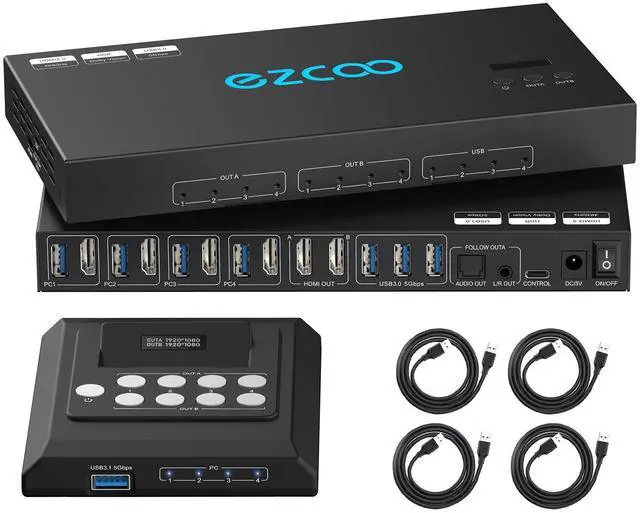 Main image of 4K@60Hz HDMI 2.0 KVM Switch 4x1 for 4PC Share 2 Displays and 4 USB 3.0 Ports SPDIF L/R Audio,Copy/Extended Mod compatibile with Windows, Unix and Mac OS X