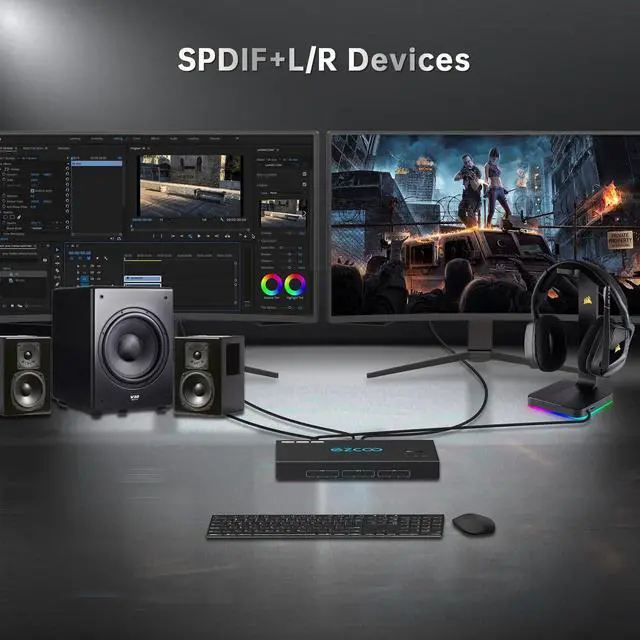 Alt view image 4 of 5 - 4K@60Hz HDMI 2.0 KVM Switch 4x1 for 4PC Share 2 Displays and 4 USB 3.0 Ports SPDIF L/R Audio,Copy/Extended Mod compatibile with Windows, Unix and Mac OS X