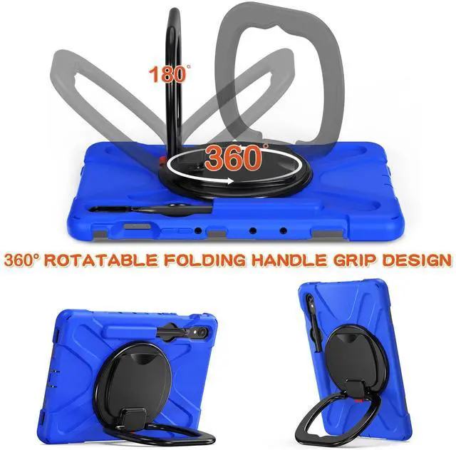 Alt view image 4 of 5 - PboyiqiS Heavy Duty Case for Galaxy Tab S9/S9 FE 2023/Tab S8 2022/Tab S7 2020,Hybrid Rugged Case with S Pen Holder, Shockproof Kids Case with 360 Rotating Stand/Shoulder Strap (Blue)