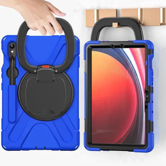 Alt view image 5 of 5 - PboyiqiS Heavy Duty Case for Galaxy Tab S9/S9 FE 2023/Tab S8 2022/Tab S7 2020,Hybrid Rugged Case with S Pen Holder, Shockproof Kids Case with 360 Rotating Stand/Shoulder Strap (Blue)