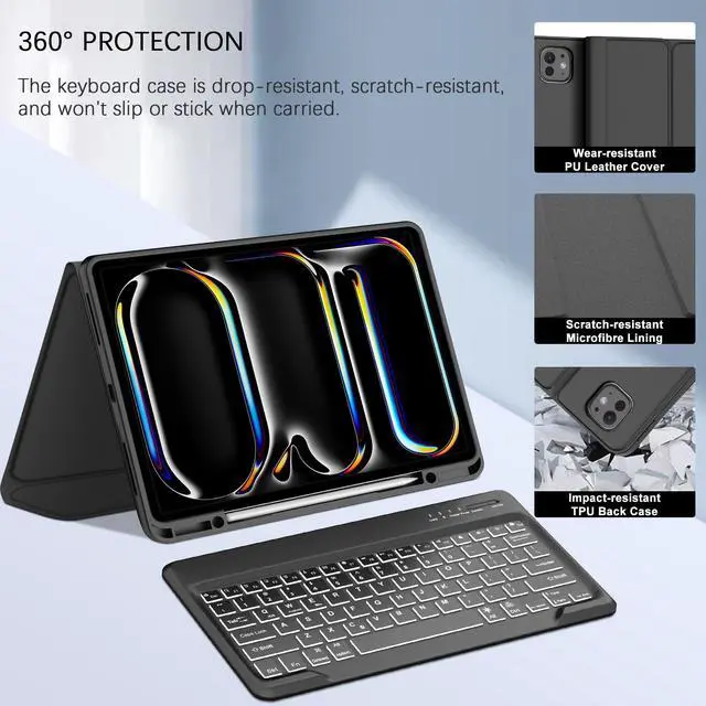 Alt view image 5 of 5 - iPad Pro 13 inch Case with Keyboard (M4, 2024), Detachable Wireless Bluetooth Keyboard, 7 Colors Backlit, Smart Folio Cover with Pencil Holder for 13" iPad Pro (M4), Auto Sleep/Wake, Space Black