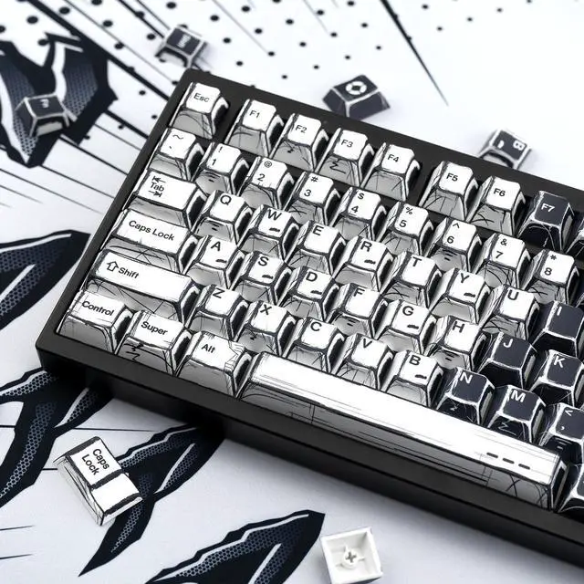 Alt view image 3 of 5 - GEKUCAP Black and White Manga Theme Keycaps 136 Keys, Dye-Sublimation PBT Custom Keycap Set, Cherry Profile Keyboard Keycaps for 60% 65% 70% 75% 100% Cherry Gateron MX Switches Mechanical Keyboard