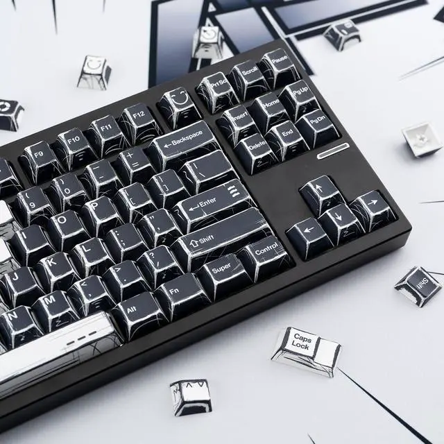 Alt view image 4 of 5 - GEKUCAP Black and White Manga Theme Keycaps 136 Keys, Dye-Sublimation PBT Custom Keycap Set, Cherry Profile Keyboard Keycaps for 60% 65% 70% 75% 100% Cherry Gateron MX Switches Mechanical Keyboard