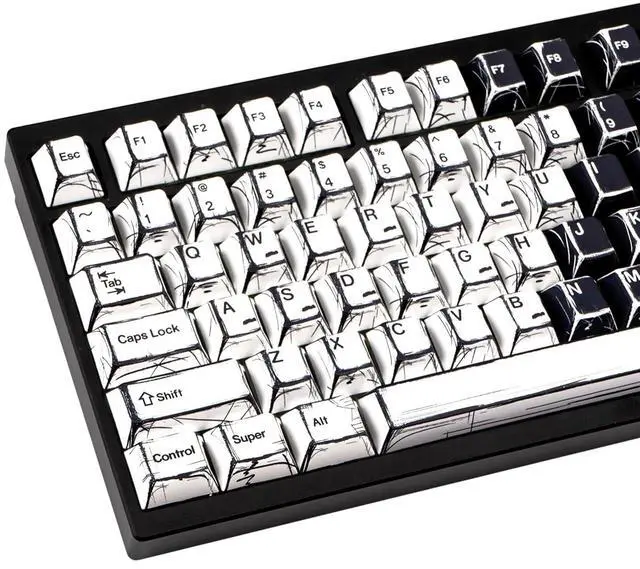 Main image of GEKUCAP Black and White Manga Theme Keycaps 136 Keys, Dye-Sublimation PBT Custom Keycap Set, Cherry Profile Keyboard Keycaps for 60% 65% 70% 75% 100% Cherry Gateron MX Switches Mechanical Keyboard