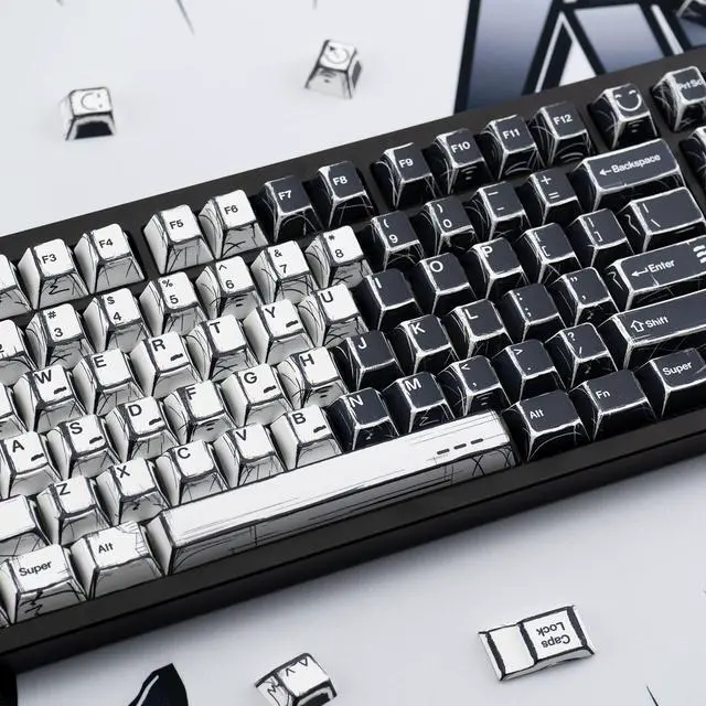 Alt view image 5 of 5 - GEKUCAP Black and White Manga Theme Keycaps 136 Keys, Dye-Sublimation PBT Custom Keycap Set, Cherry Profile Keyboard Keycaps for 60% 65% 70% 75% 100% Cherry Gateron MX Switches Mechanical Keyboard