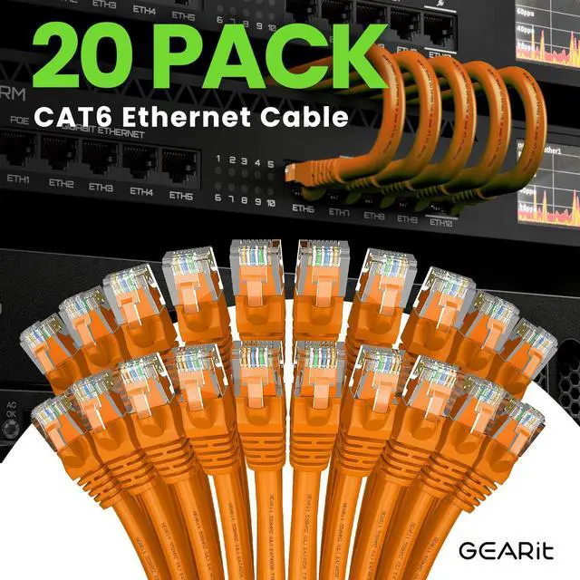 Alt view image 2 of 5 - GearIT Cat 6 Ethernet Cable (20-Pack 1 Foot) Cat6 Network Patch, 10Gbps, RJ45, Snagless Cord, Gold-Plated Connectors, Internet for PC, TV, Tablet, Router, Printer, Servers, IT Data Center - Orange