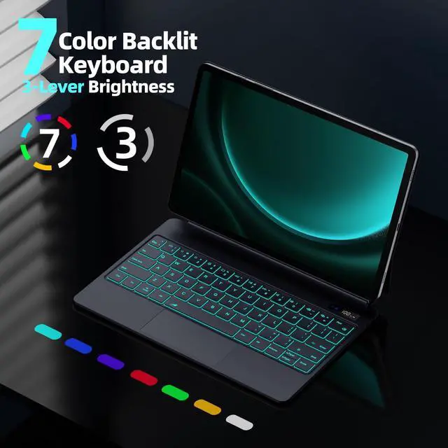 Alt view image 4 of 5 - GOKOCO Magic-Style Keyboard Case for Samsung Galaxy Tab S10+/S9+/S9 FE+/S8+/S7+/S7 FE 12.4",Floating Cantilever Magnetic Stand, LED Display,7color Backlit & Multi-Touch Trackpad-Black