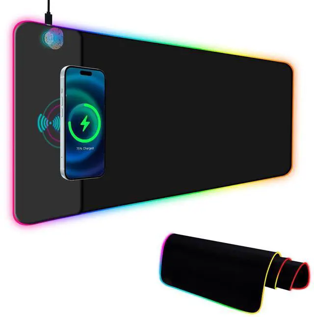 Main image of RGB Gaming Mouse Pad with Wireless Charging 15W, 14 Lights Touch Button LED Mouse Mat Extra Large Mousepad Non-Slip Rubber Base Waterproof Computer Keyboard Mat for Gaming, PC, Laptop, 800x300x4MM
